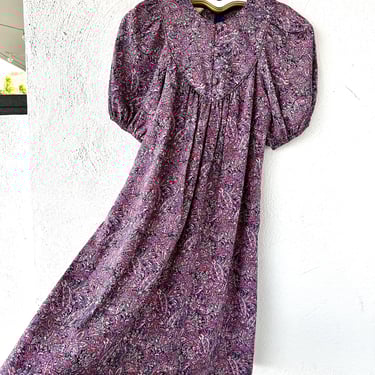 Vintage 70s 80s Hawaii Muumuu 1970s Floral Swing Puffy Sleeve Dress 
