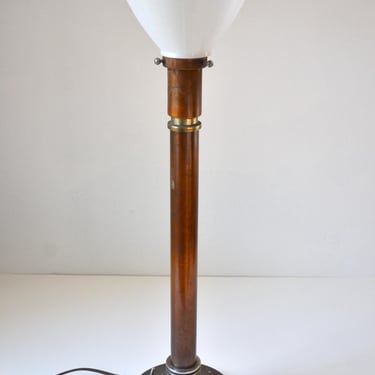 Vintage Machine Age Industrial Brass and Copper Table Lamp, 1940s, in the style of Walter Von Nessen 