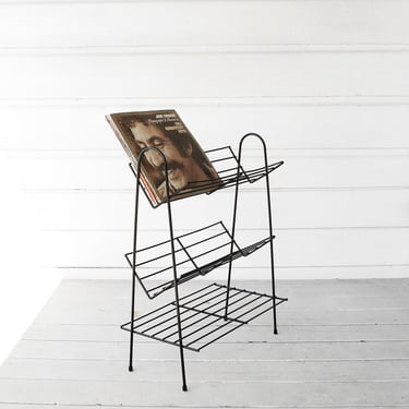 Vintage Mid Century Modern metal Record magazine rack 