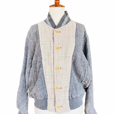 Matsuda Textured Cotton/Linen Blend Baseball Jacket