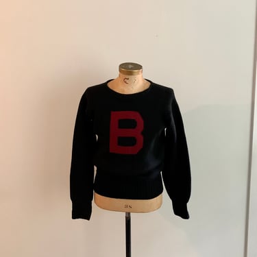Vintage 1930s/40s letter sweater B black wool-size M 