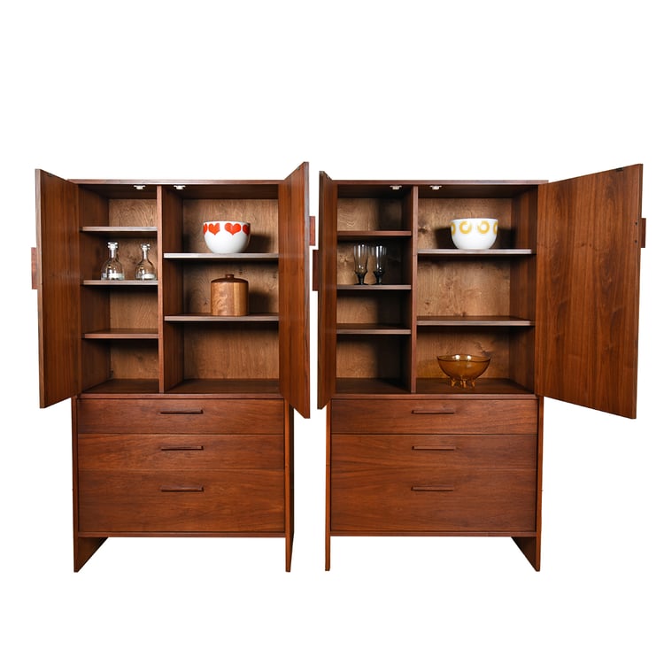 American Modernist Tallboy | Gentleman’s Chest | Bar Cabinet in Walnut (2 Available!)