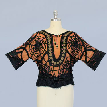 RESERVED —1920s Blouse / 20s Deco Top / Stylized Spiderweb Geometric soutache 