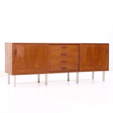 Dux Style Mid Century Teak and Chrome Danish Sliding Door Credenza - mcm 