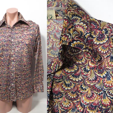 Vintage 70s Mens Disco Psychedelic Print Shirt Size L 