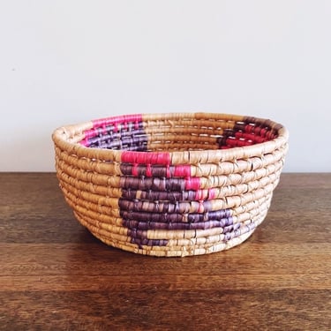 Vintage Handwoven African Coil Woven Grass Basket 