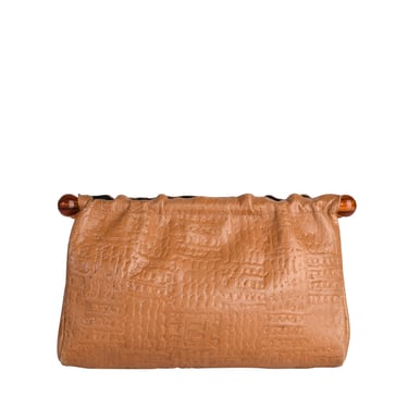 Fendi Vintage Early 1970s Embossed Monogram Butterscotch Leather Clutch Bag