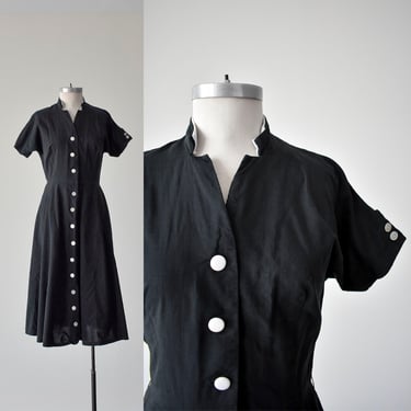 1950s Black Cotton Shirt Dress 