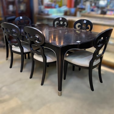 Black Dining Set with 2 Leaves and 6 Chairs