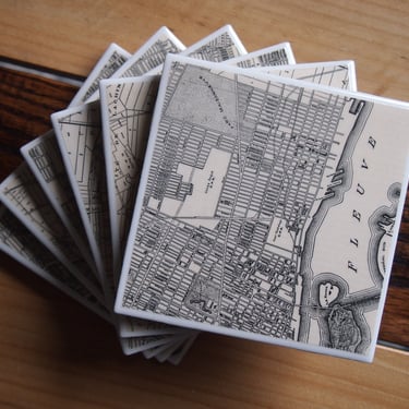1939 Montreal Canada Map Coaster Set of 6. Vintage Montreal Map. Vintage Canada Coasters. Montreal Gift. Canadian History Gift. Street Map. 