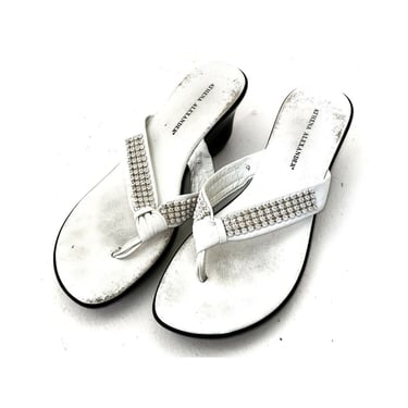 Athena Alexandar White Sandals Slip on Shoes Rhinestones Straps Size 9M 