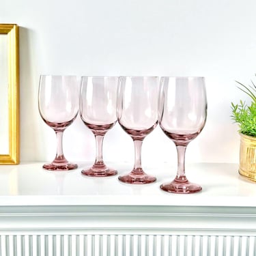 Vintage Rose Pink Glass Wine Glasses Libbey Premiere, Retro 80s Set of 4 or 2  or Single Wine Goblets, Lavender Pink Wedding Glassware 