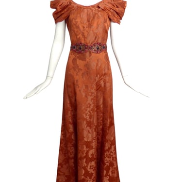 1940s Rust Brocade Evening Gown, Size 4