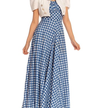 1930S White  Blue Cotton Gingham Full Skirt Dress With Matching Jacket Deadstock Nwt 