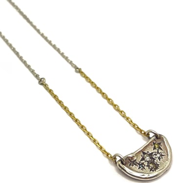 Sonja Fries | Sterling Silver nugget moon colored diamond 14k chain necklace