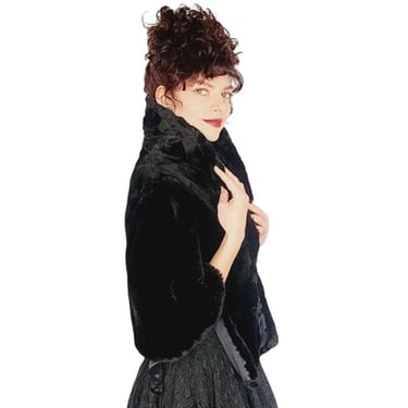 Vintage 50s Fur Shrug Wrap Black Rabbit Fur 