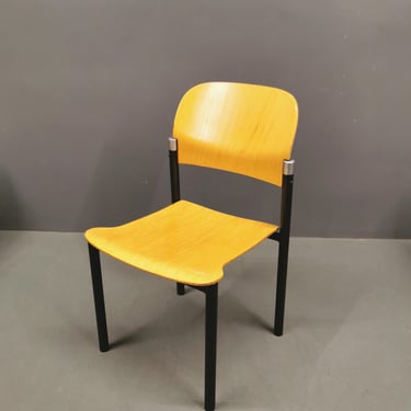 1 of 10 Vintage Wiesner Hager Chair, Wood Seat and Metal Legs, 1980s 