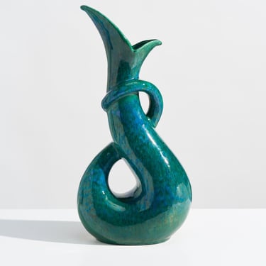 Vintage Royal Haeger Serpentine Cobra Vase #483 // Tall Sculptural Mid-Century Modern Blue and Green Drip Glaze Ceramic Vessel 