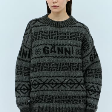 Ganni Women Logo Jacquard Wool Sweater