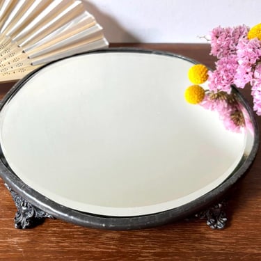 Antique Eureka Silver Co. Mirror Plateau Footed Pedestal | Quadruple Silver Plate | Jewelry Display Stand | Vintage Vanity Perfume Tray 