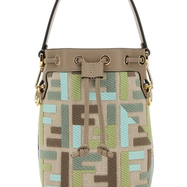 Fendi Women Embroidered Canvas Mon Tresor Bucket Bag