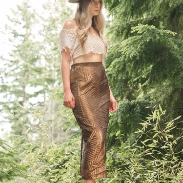 90's Brown Shimmer Satin Midi skirt / High Waisted Pleated Maxi Skirt 