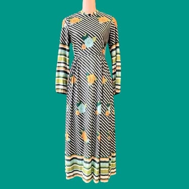 flower striped dress vintage mod floral maxi dress medium 