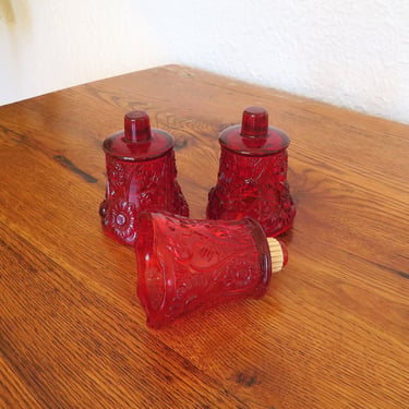 Vintage Glass Peg Votive Candle Holder Inserts Set of 3 Convert Taper Daisy  Pattern Amberina 
