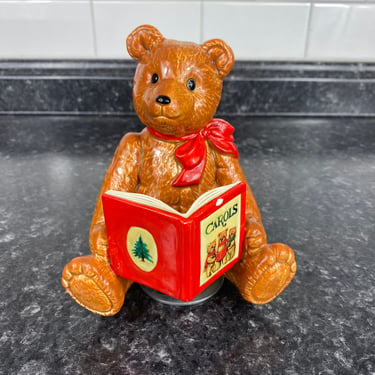 Vintage Schmid Gordon Fraser Musical Collectibles Carols Teddybear, 1983 Deck the Halls no 187, Carols Book Musical Rotating Ceramic Bear 