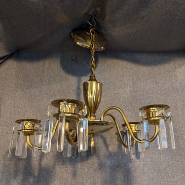 Vintage Brass and Crystal 5 Arm Chandelier