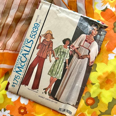Vintage Sewing Pattern, Bell Sleeves Boho Top, Caftan Kaftan Maxi, Hippie Style Dress, McCalls 5339 Complete with Instructions 