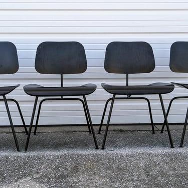 1950's Designed DCM Eames Molded Ebonized Plywood and Black Stainless Steel Chair by Herman Miller 