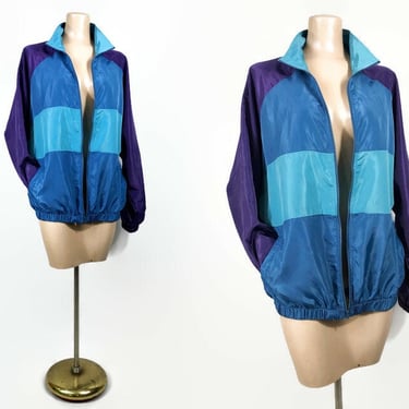 VINTAGE 80s 90s Shiny Color Block Windbreaker Jacket | 1980s 1990s Athletic Track Jacket Streetwear | vfg 