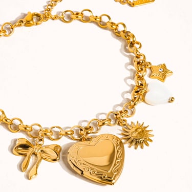 Eydn 18K Non-Tarnish Heart Locket Charm Bracelet