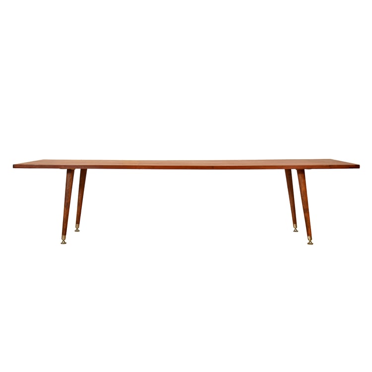 64” Skinny Rectangular Mid-Century Walnut Coffee Table w Adj Leg Positions