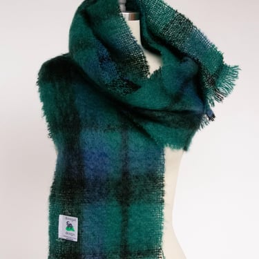 1980s Scarf Mohair Wool Plaid Knit Wrap Ireland 