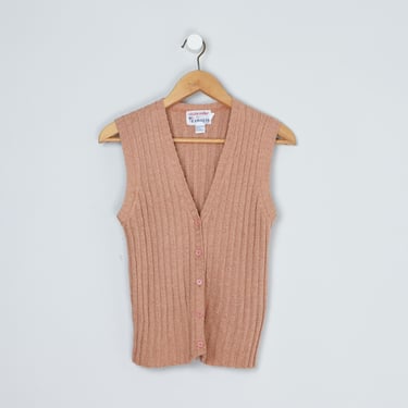 Vintage 70s Dusty Peach Bar-Knit Sweater Vest - silk blend, seventies, pale pink - Women's M 