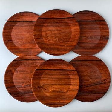 Mid Century Modern Danish Rosewood Veneer Plates, Set of 6 