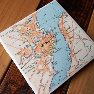 1971 Quebec Canada Map Coaster. Quebec Map. Vintage Canada Gift. Canadian Décor. Travel Gift. St Lawrence River Map. Canada Coasters. 