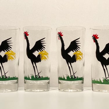 Set of Four 1950's Federal Rooster Glasses 