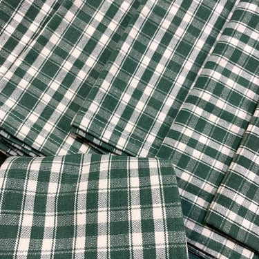 8 Christmas Forest Green Woven Palaka 100% Cotton 18” Dinner Napkins~ Vintage Holiday Green, White Plaid Checked Christmas Table Linens~ 