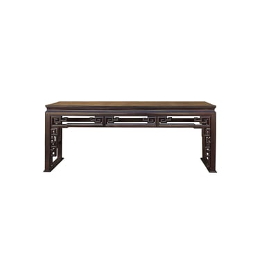 Chinese Vintage Brown Lacquer Square Ru Yi Motif Long Altar Console Table ws3882E 