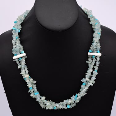 Vintage Jay King DTR 925 silver turquoise apatite necklace, Desert Rose Trading 3 strand steling torsade 