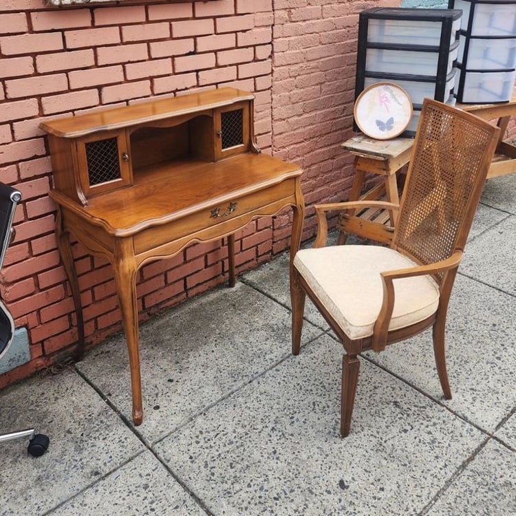 French Provincial Secretary Desk. 32" wide. Armchair. 