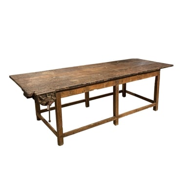 19th Century French Industrial Center Table Antique Workbench 