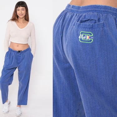 90s Athleisure Pants Blue Checkered Print 80s Baggy Pants Lounge Joggers Retro Sportswear Pants Elastic Waist Cotton Vintage 1990s Large L 