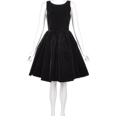 Azzedine Alaia Vintage Black Velvet Fit and Flare Full Skirt Dress