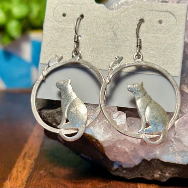 Vintage Cat And Mouse Earrings Sterling Silver 925 Retro Cute Jewelry Gift 