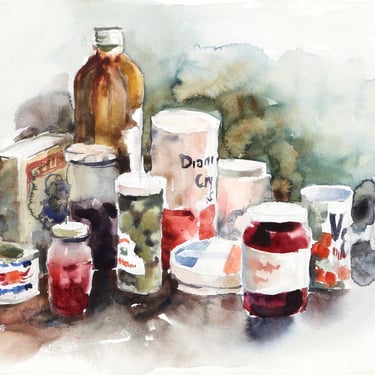 Still Life of Pantry Items by Eve Nethercott, Watercolor Painting, 1961 