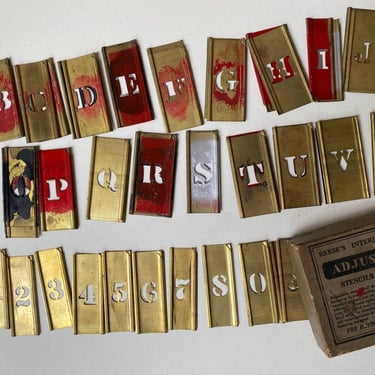 Vintage Metal Letter Stencils, Reese's Interlocking Adjustable Stencils, 1/2"Uppercase Letters, Art Supplies, Repurpose, Shadowbox, With Box 